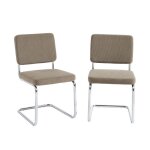 Lot de 2 chaises jack velours côtelé grège pieds métal chromé Lot de 2 chaises jack velours côtelé grège pieds métal chromé