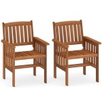 Lot de 2 chaises de jardin costway en bois dossier inclinable assise � lattes accoudoir int�rieur ext�rieur ...