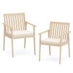 Lot de 2 chaises de jardin ext�rieur costway bois dacacia coussin rembourr� amovible accoudoirs charge ...
