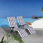 Lot de 2 chaise longue bain de soleil adjustable pliable transat lit de jardin en acier bleu + blanc ...
