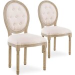 Lot de 2 chaises médaillon capitonnées louis xvi tissu beige Lot de 2 chaises médaillon capitonnées louis xvi tissu beige