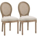 Homcom - chaise de salle  manger - tissu polyester au toucher lin - 49x56x96cm - blanc
