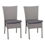 Lot de 2 chaises en poly rotin hwc - g19 chaise de jardin - empilable - gris - coussin gris fonc