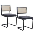 Chaise dowisdoly - design rotin et m�tal velours grain� noir (lot de 2)