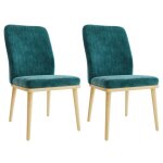 Lot de 2 chaises de salle � manger � dossier haut structure en bois style vintage �l�gant vert