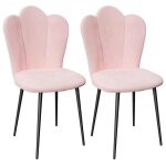 Lot de 2 chaise de salle � manger - avec dossier en p�tale - si�ges en tissu velours et pieds en m�tal ...