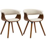 Lot de 2 chaises de salle � manger - homcom - dossier incurv� - pieds en bois massif - tissu effet lin ...