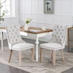 Lot de 2 chaise de salle � manger en lin contemporaine modernepieds en bois et garniture � clouscouleur ...