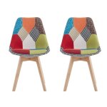 Lot de 2 chaises de salle  manger en lin avec pieds en htre massif vintage chaises design patchwork ...