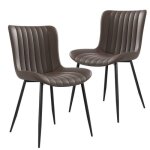 Lot de 2 chaises de salle � manger en pu - fauteuils en simili cuir - style contemporain - marron multicolore ...