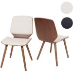 Lot de 2 chaises de salle � manger r�tro en bois courb� aspect noyer et similicuir cr�me