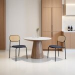 Lot de 2 chaises salle � manger en rotin assise rembourr�e avec dossier en cannage chaise de cuisine ...