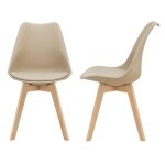 Lot de 2 chaises de salle a manger scandinave siege cuisine plastique synthetique hetre 81 cm beige