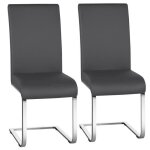 Lot de 2 chaises pour salle  manger - en similicuir gris - capacit: 135kg - hauteur de sige rembourr: ...