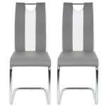 Lot de 2 chaises de salle � manger en similicuir grise blanche