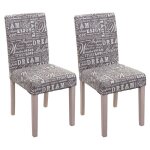 Lot de 2 chaises de salle � manger cuisine en tissu gris motif lettrage des pieds en bois clair