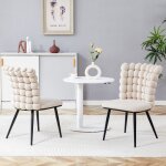 Lot de 2 chaises de salle � manger en velours �cru dossier design pieds m�tal noir montage rapide