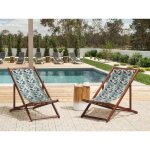 Lot de 2 chiliennes en bois fonc� et tissu motif pelican multicolore anzio