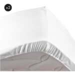 Lot de 2 draps housse blanc 160 x 200 cm en percale bonnet de 30 cm