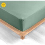 Lot de 2 drap housse percale de coton 78fils ultra doux 160 x 200 cm tilleul