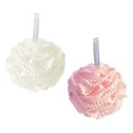 Lot de 2 �ponges de douche �ponge en dentelle avec boules fleur de bain avec sangle �ponge blanche et ...