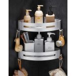 Lot de 2 �tag�res de douche dangle en aluminium � fixation murale avec adh�sif pas de per�age pour salle ...