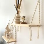 Lot de 2 �tag�res suspendues en bois avec corde macram� - d�co murale boh�me cocooning sans per�age