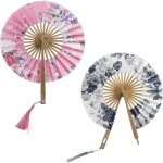 Lot de 2 �ventails � main �ventail japonais eventail rond pliant en tissu de soie bambou �ventail pliable ...