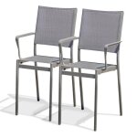 Lot de 2 fauteuils de jardin en aluminium et toile plastifiée grise Lot de 2 fauteuils de jardin en aluminium et toile plastifiée grise