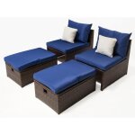 Lot de 2 fauteuils de jardin avec repose pieds et coffre farel - beige / marron