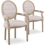Lot de 2 fauteuils m�daillon capitonn�s louis xvi tissu beige