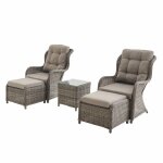 Lot de 2 fauteuils relax en r�sine tress�e arrondie avec repose pieds et table basse - barletta gris ...