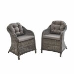 Lot de 2 fauteuils en r�sine tress�e arrondie - lecco gris - coussins beiges. chaises. structure aluminium ...