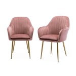 Lot de 2 fauteuils en velours vieux rose et pieds en m�tal dor�. shella l 58 x p 58 x h 85cm
