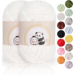 Lot de 2 fils chenille pour crochet 80m doux et volumineux couleur blanc laine a tricoter