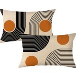 Lot 2 housses de coussin rectangulaire style simple 30 cm x 50 cm en lin motif géométrique abstrait Lot 2 housses de coussin rectangulaire style simple 30 cm x 50 cm en lin motif géométrique abstrait