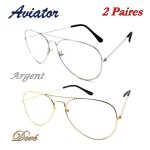 Lot 2 lunettes vue aviator aviateur homme femme vintage transparente argent + or