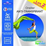 Lot de 2 oreillers anti transpirant topcool 60 x 60 cm bleu calin