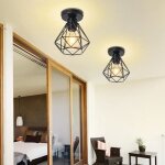 Lot de 2 plafonniers e27 zaku lustre suspension industrielle mtal cage noir abat - jour plafond 16cm ...