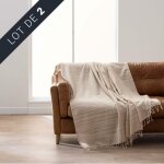 Lot de 2 plaids lilia 180 x 220 cm ? 100% coton ? franges ? beige