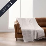 Lot de 2 plaids lilia 180 x 220 cm ? 100% coton franges coloris naturel