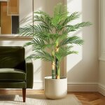 Lot de 2 plantes artificielles 120 cm palmier dattier dor� double tronc int�rieur