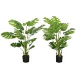Lot de 2 plantes artificielles monstera h. 120 cm tronc branches lichen feuilles de tortue grand ralisme ...