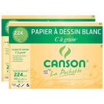 Papier dessin - canson - c  grain - lot de 2 pochettes - 12 feuilles a4 - 224g blanc