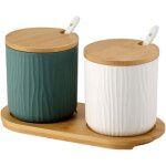 Lot de 2 pot � �pices sel spice jar condiments bo�te bol � sucre cuill�re en c�ramique et couverture ...
