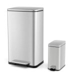 Lot de 2 poubelles cuisine  pdale - costway - 40l et 6l en acier inox. couvercles en douceur anti traces ...