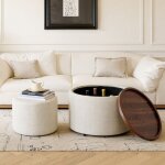 Lot de 2 poufs de rangement gigognes en velours table basse avec plateau bois multifonction 4 en 1 sans ...