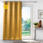 Lot de 2 rideaux occultants 135 x 240 cm velours frapp� anth�a - jaune ocre ?illets inox