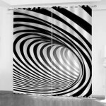 Lot de 2 rideaux 3d motif � rayures g�om�triques cercle noir et blanc rideauxd�coration 2 rideaux 60x160cm ...