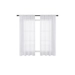 Lot de 2 rideaux courts blancs style boho voile transparent � pois et pompons 140x138cm - brise - bise ...